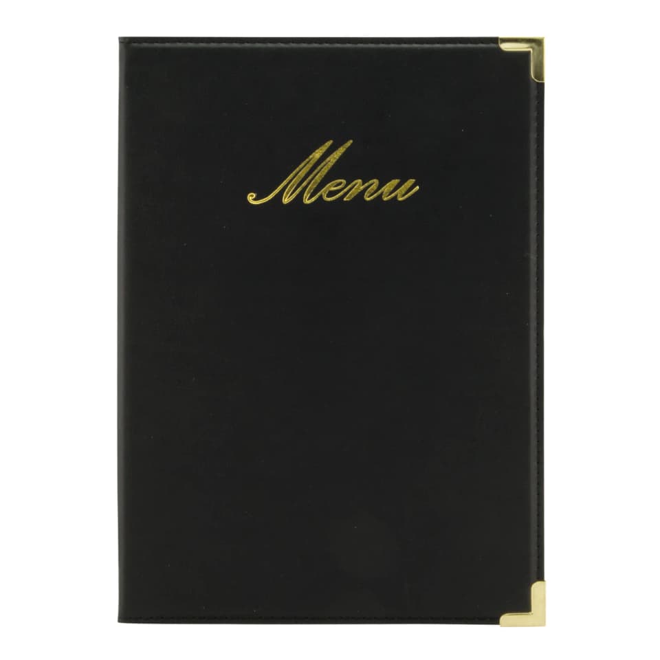 Securit® Protège-menu A5 "Classic" - Noir - Simili-cuir - 4 vues