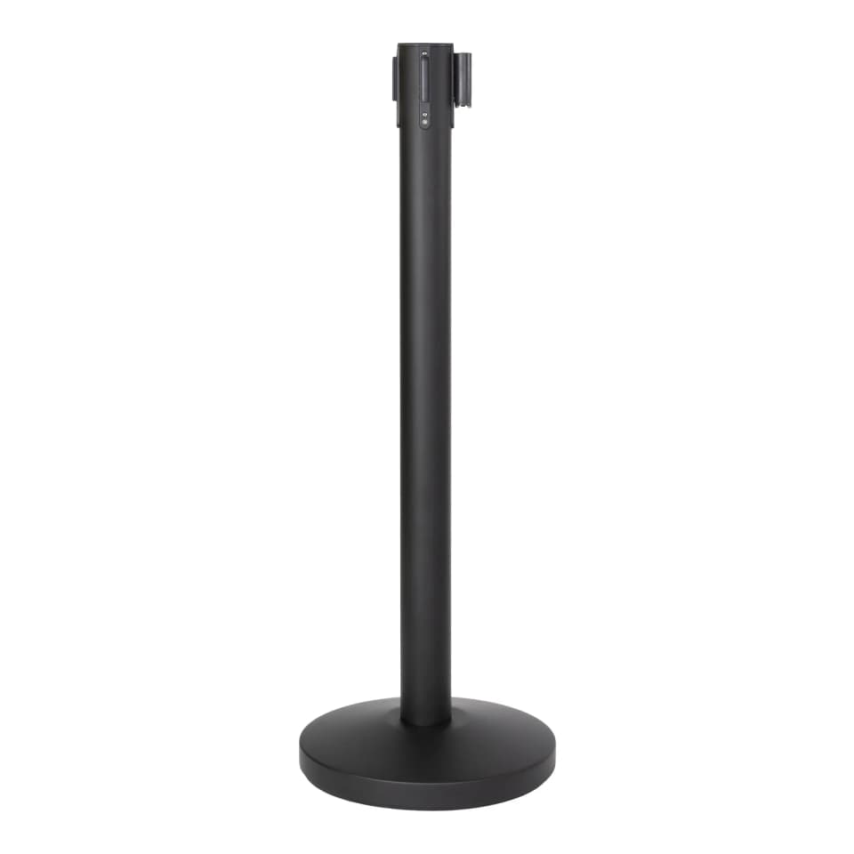 Securit® Lot de 2 Poteaux d'accueil Rétractable - Noir - 100cm - Bande nylon 200cm Noire - Ensemble complet pied + socle