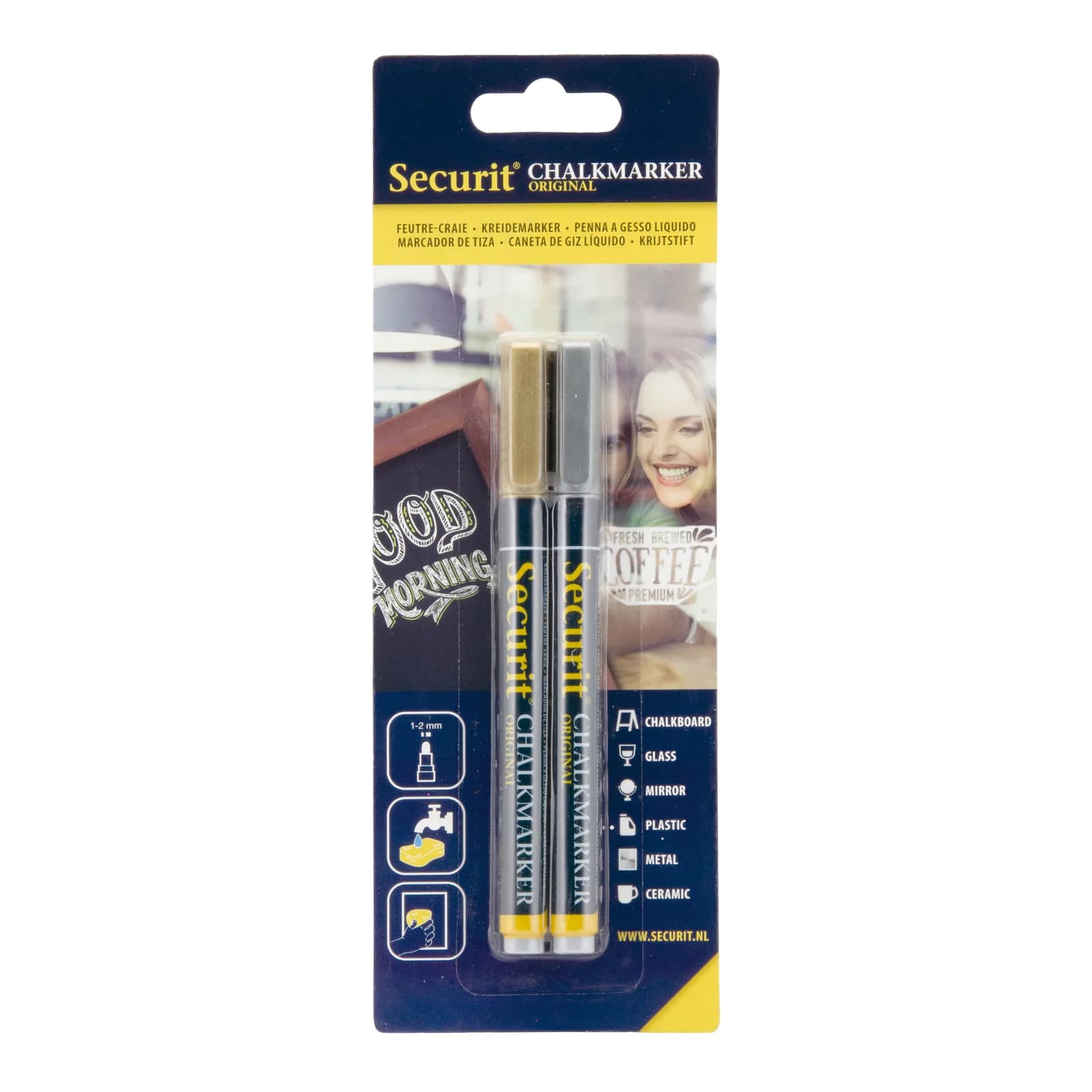 Securit® Lot de 2 Feutres-craie à encre liquide - Doré et Argenté - Taille de mine 1-2mm obus