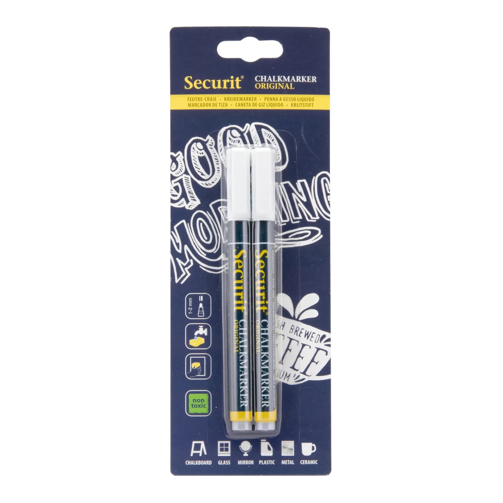 Securit® Lot de 2 Feutres-craie à encre liquide - Blanc - Taille de mine 1-2mm obus
