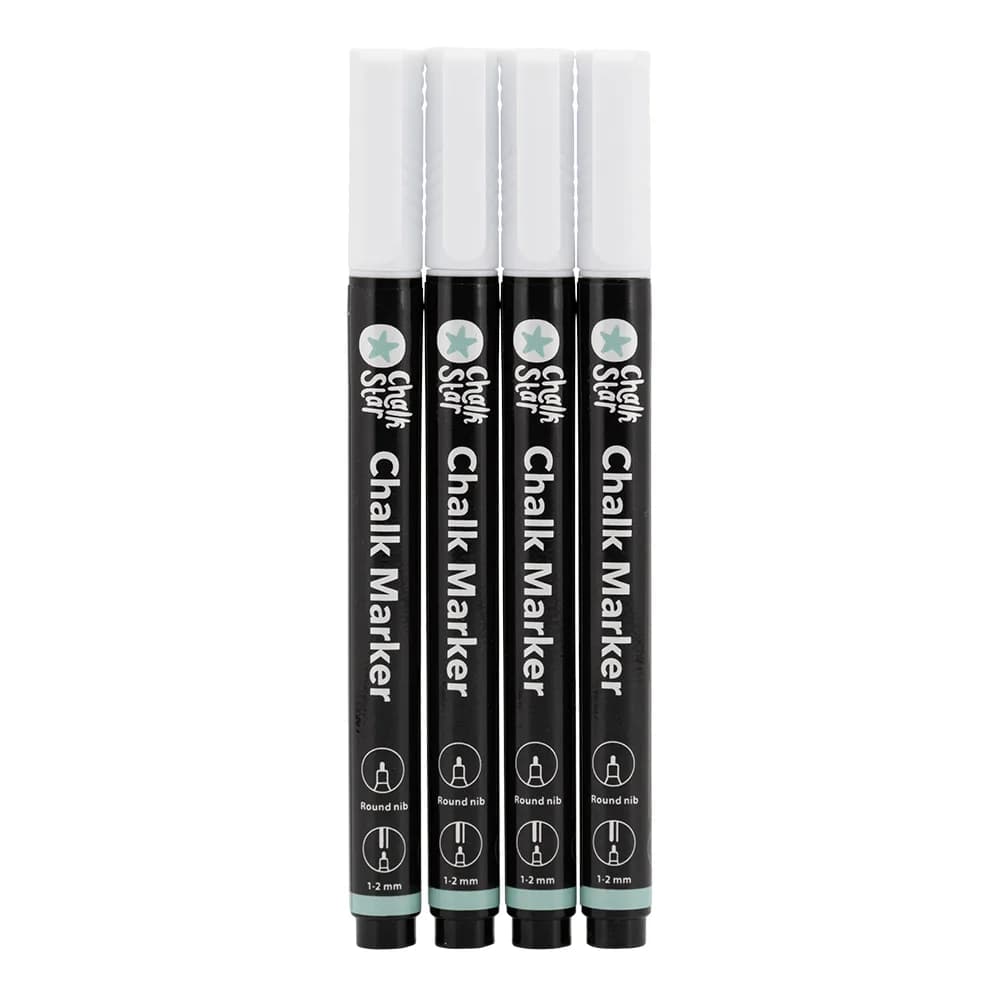 Chalkstar® Lot de 4 Feutres-craie premier prix - Blanc - Taille de mine 1-petite obus