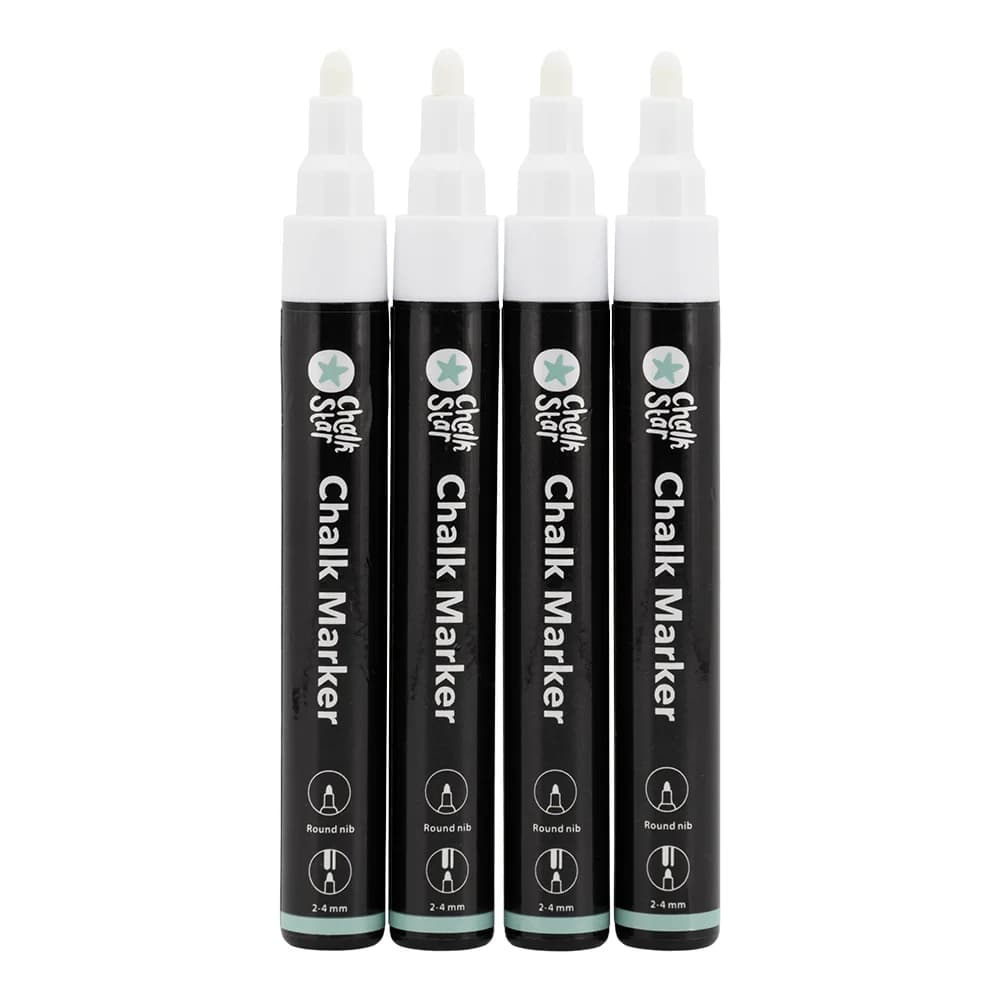 Chalkstar® Lot de 4 Feutres-craie premier prix - Blanc - Taille de mine moyenne