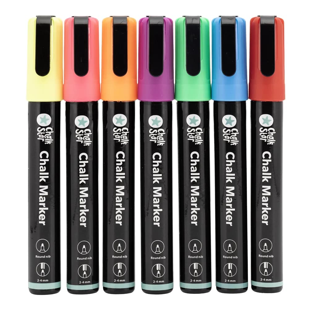 Chalkstar® Lot de 7 Feutres-craie premier prix - Couleurs vives - Taille de mine moyenne