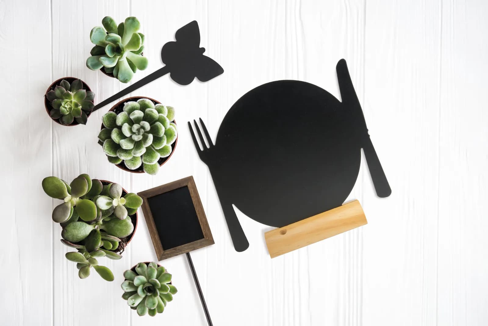 Chevalet de table en bois - Silhouette Assiette — Securit® — En situation