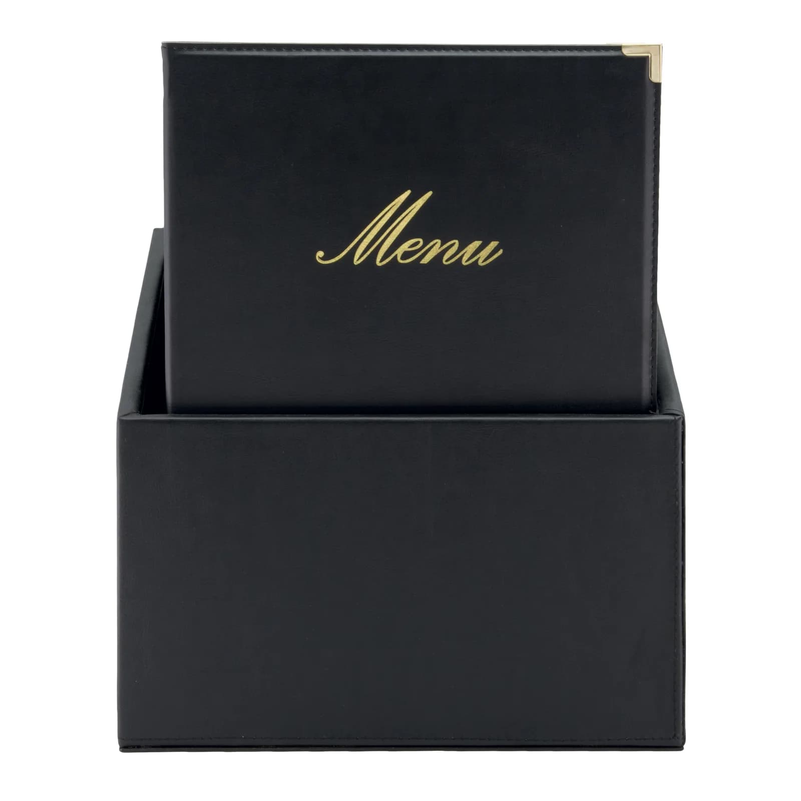 Securit® Boite contenant 20 Protège-menus A4 "Classic" - Noir - Simili-cuir - 4 vues
