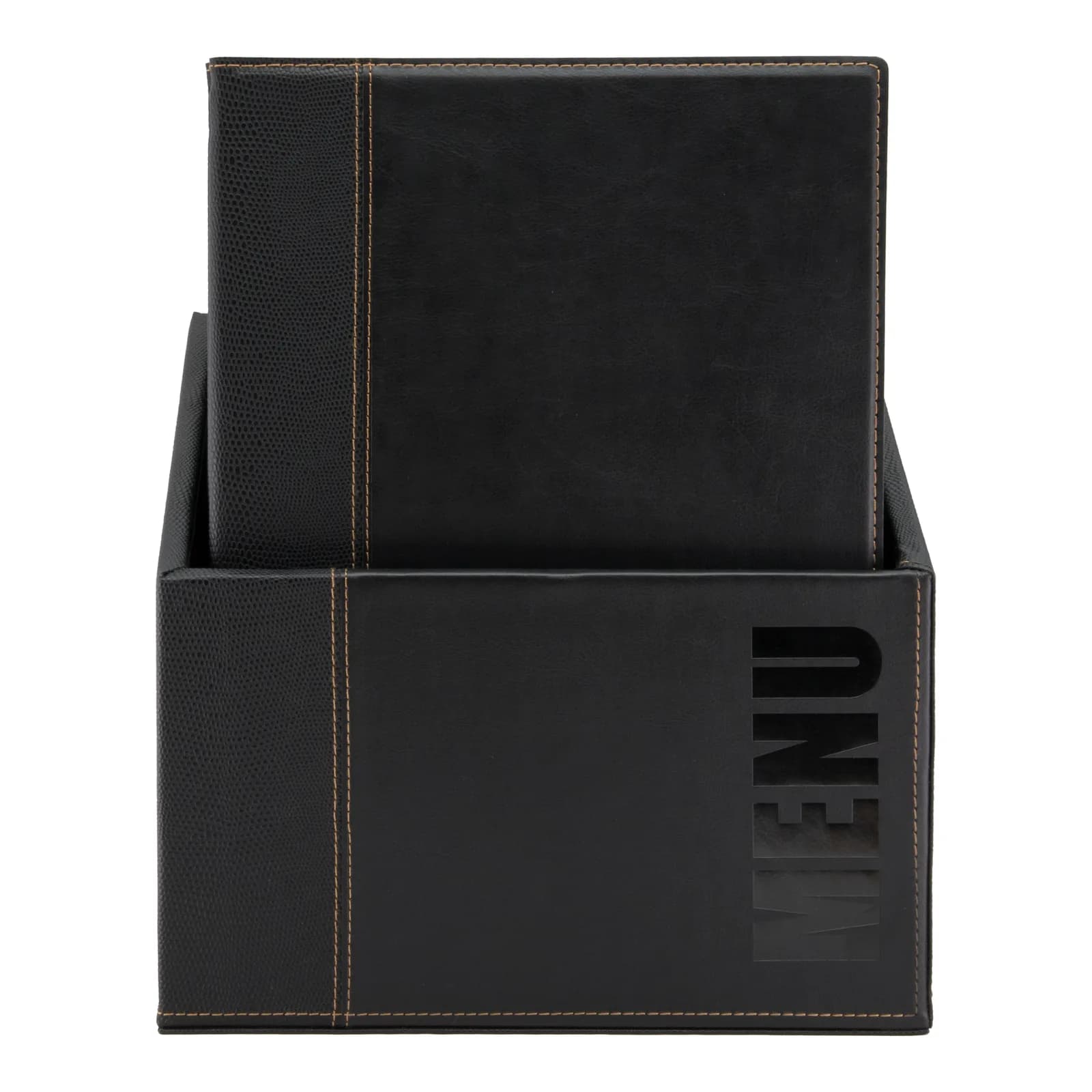 Securit® Boite contenant 20 Protège-menus A4 "Trendy" - Noir - Simili-cuir - 4 vues