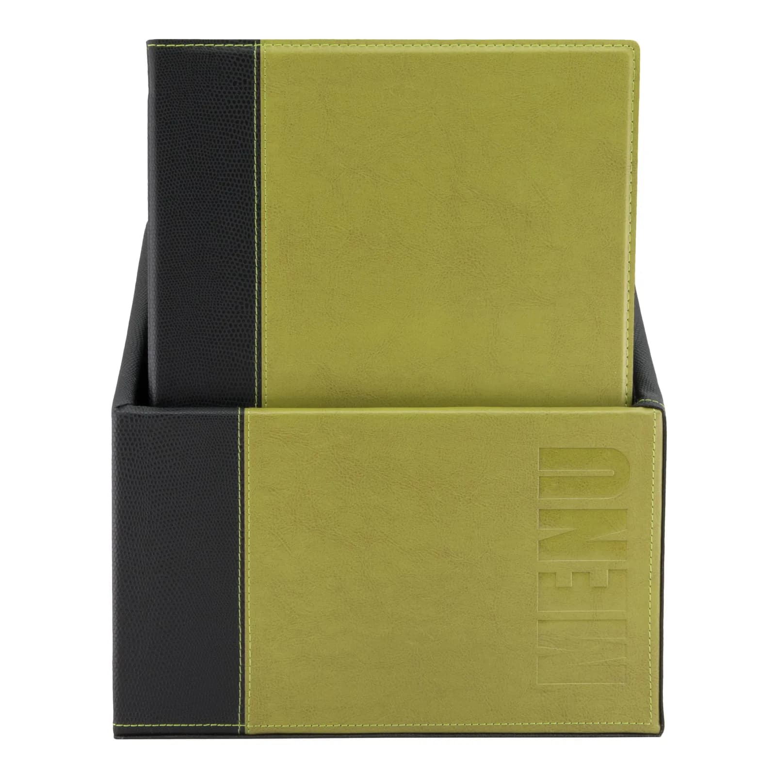 Securit® Boite contenant 20 Protège-menus A4 "Trendy" - Vert - Simili-cuir - 4 vues