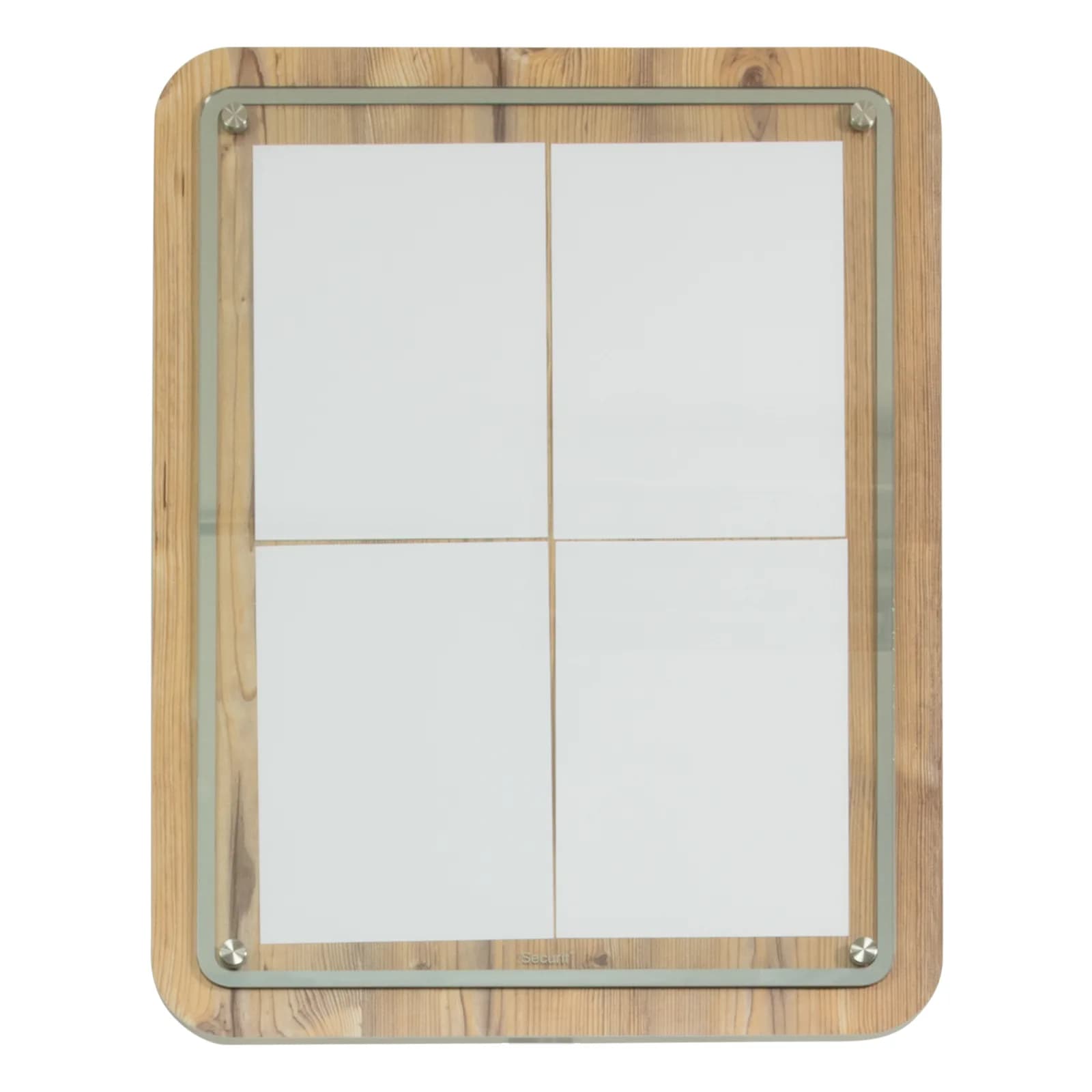 Securit® Présentoir porte-menu A4 "Glass Star" - Chêne - Planche en bois avec plaque de verre et coins en acier inoxyda