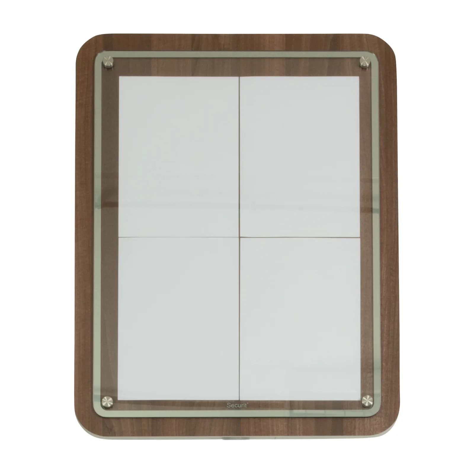 Securit® Présentoir porte-menu A4 "Glass Star" - Noyer - Planche en bois avec plaque de verre et coins en acier inoxyda