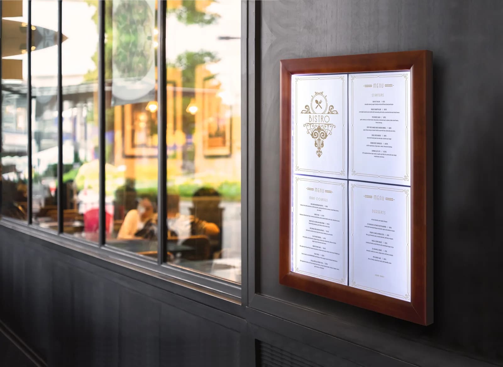 Porte-menu extérieur lumineux LED A4 — Securit® — En situation