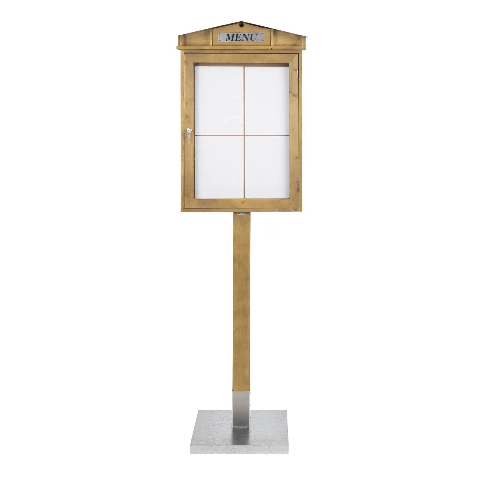 Securit® Présentoir porte-menu LED A4 "Rustic" - Acajou - Ensemble complet avec pied + socle - 4 vues - Fin de série