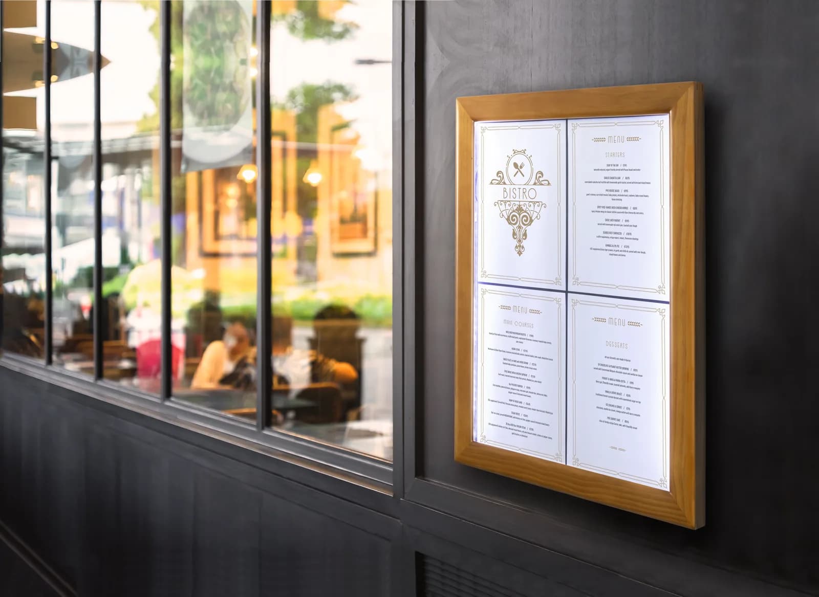 Porte-menu restaurant extérieur lumineux LED — Securit® — En situation
