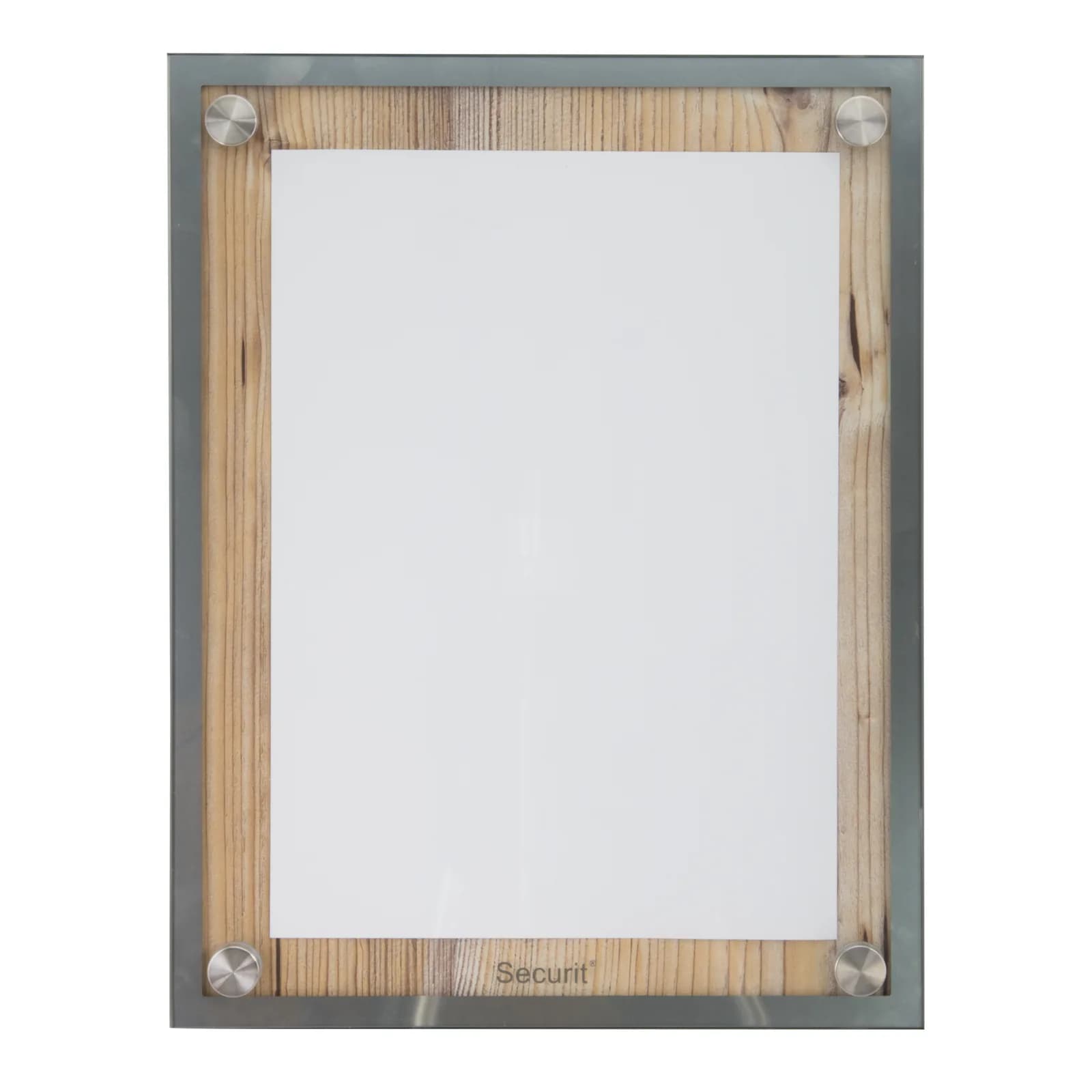 Securit® Présentoir porte-menu A4 "Glass Star" - Chêne - Planche en bois avec plaque de verre et coins en acier inoxyda