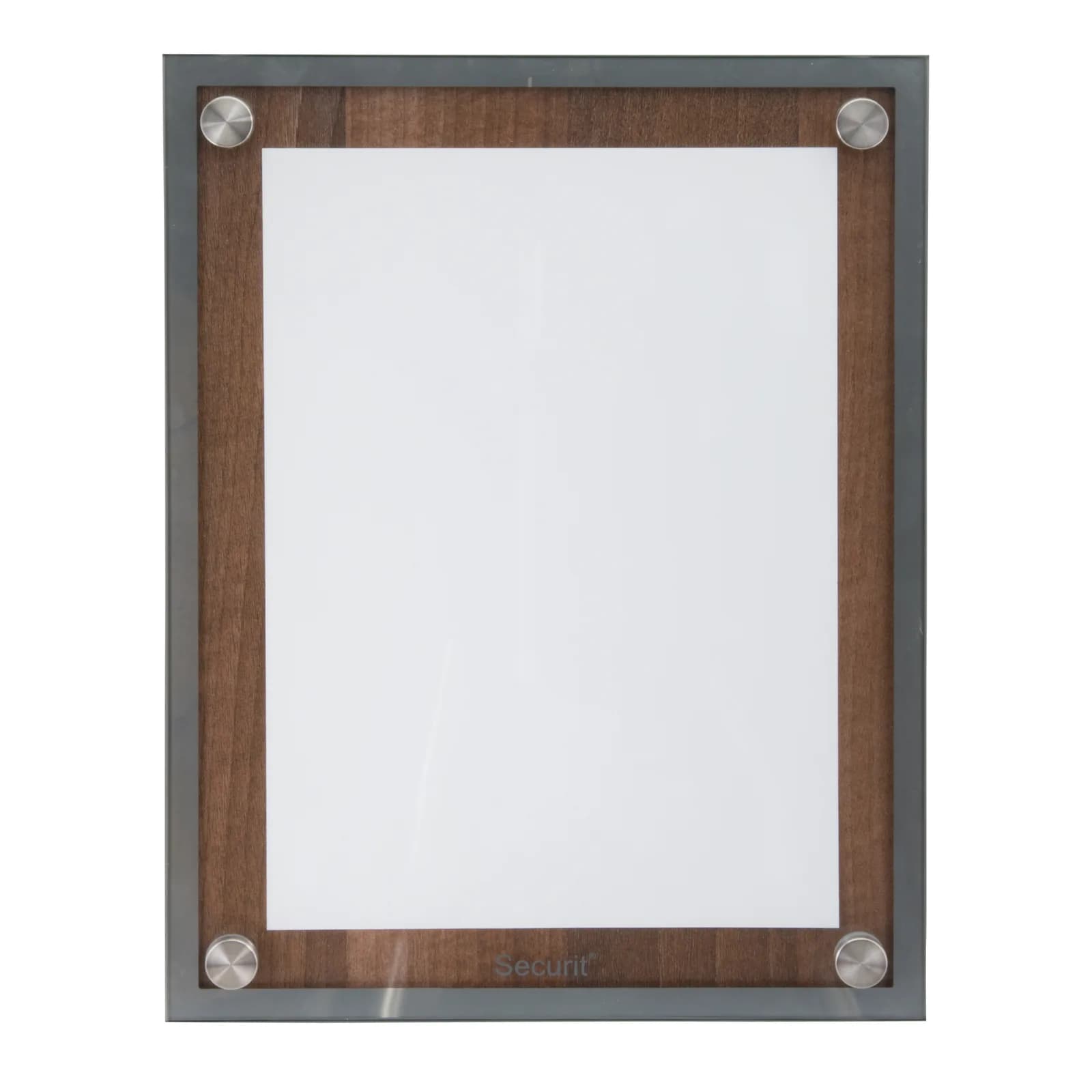 Securit® Présentoir porte-menu A4 "Glass Star" - Noyer - Planche en bois avec plaque de verre et coins en acier inoxyda