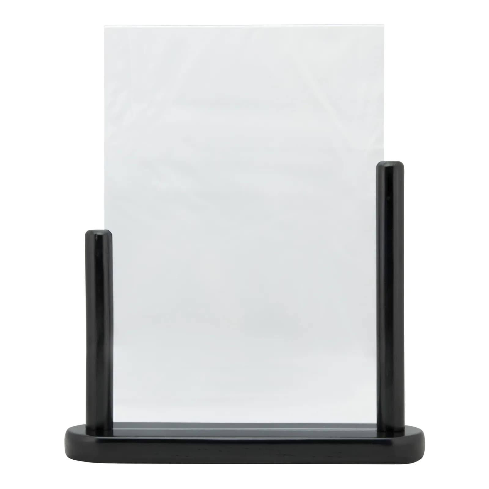 Securit® Porte‑affiche transparent A4 - Vertical - Acrylique - Socle en bois finition hêtre laqué noir - Double-face