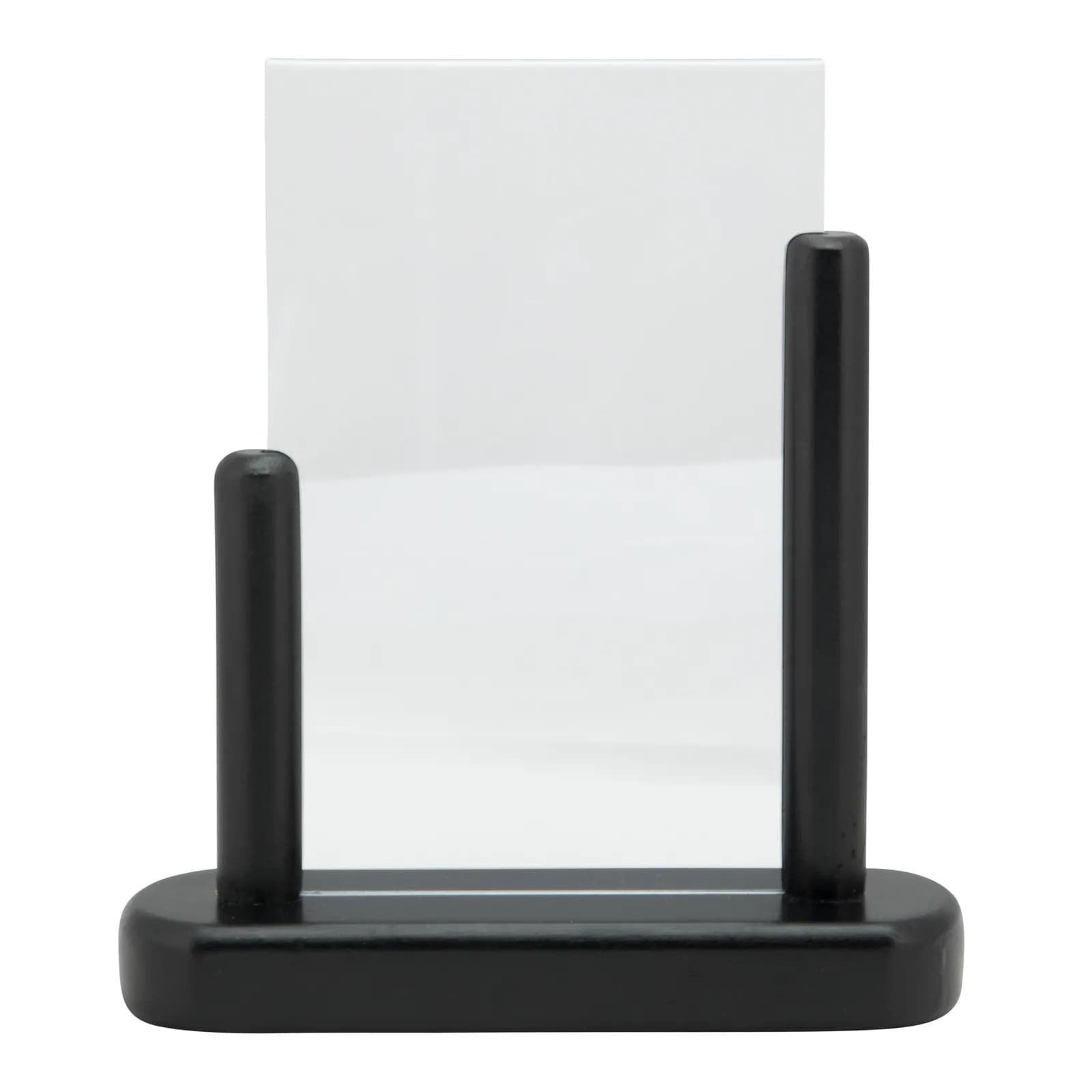 Securit® Porte‑affiche transparent A6 - Vertical - Acrylique - Socle en bois finition hêtre laqué noir - Double-face