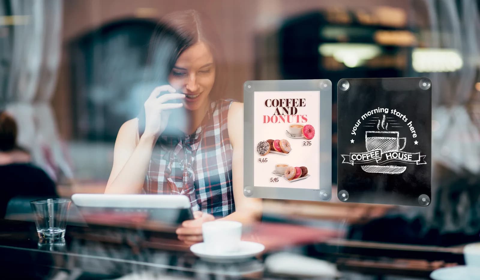 Porte-affiche mural à ventouses pour vitrine — Securit®