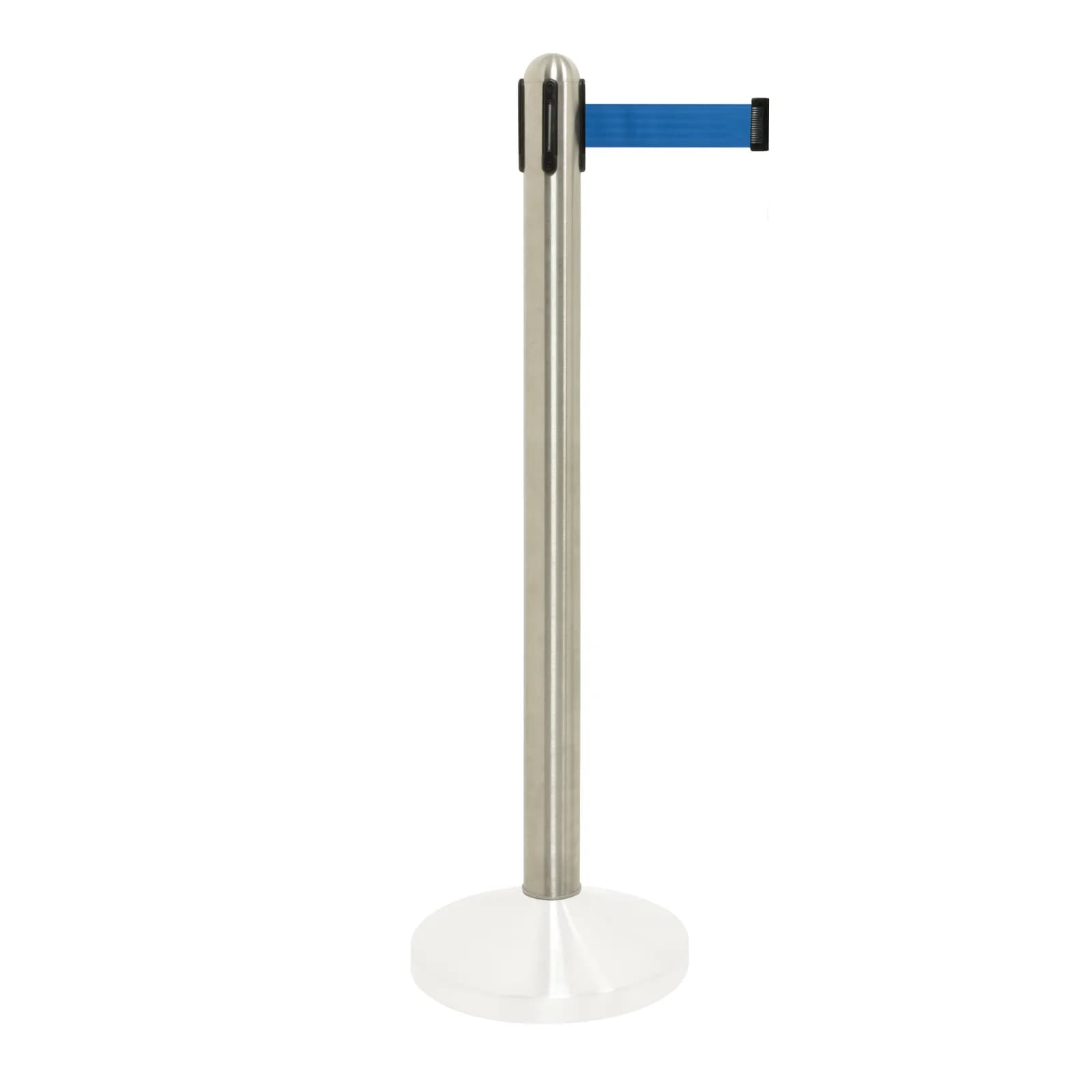 Securit® Pied Poteau d'accueil Rétractable - Chrome - 90cm - Bande nylon 205cm Bleue (Socle RS-RT-RVS-C3 non inclus)