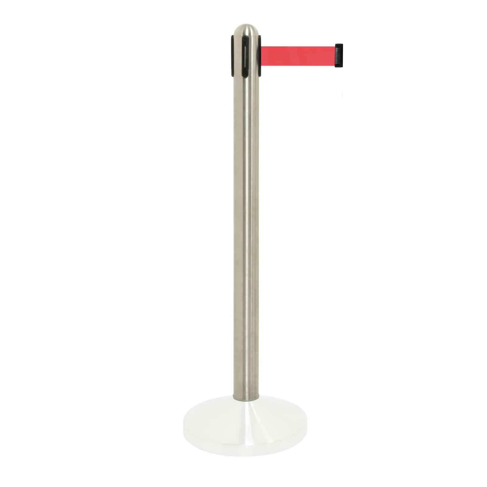 Securit® Pied Poteau d'accueil Rétractable - Chrome - 90cm - Bande nylon 205cm Rouge (Socle RS-RT-RVS-C3 non inclus)