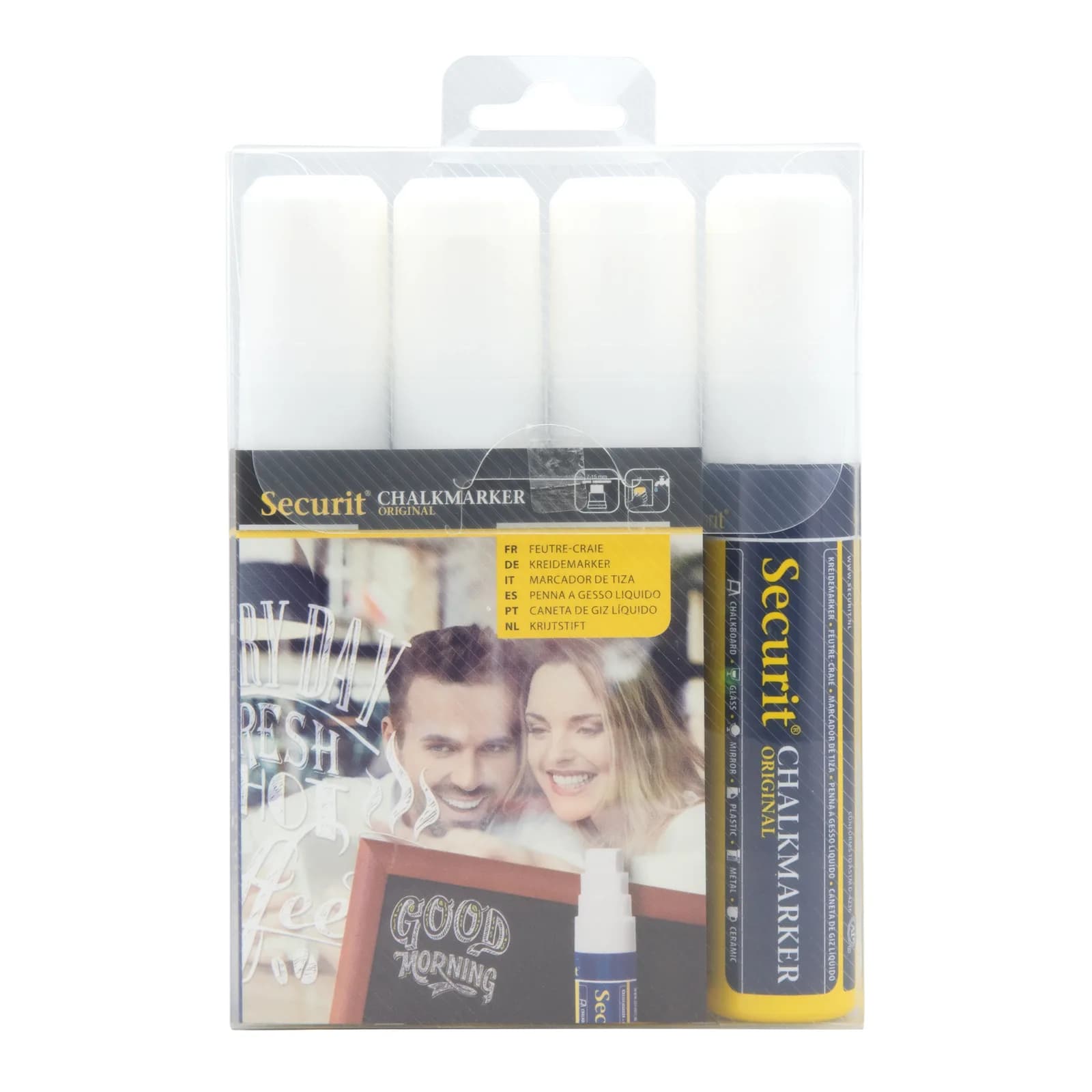 Securit® Lot de 4 Feutres-craie à encre liquide - Blanc - Taille de mine 7-15mm rectangulaire