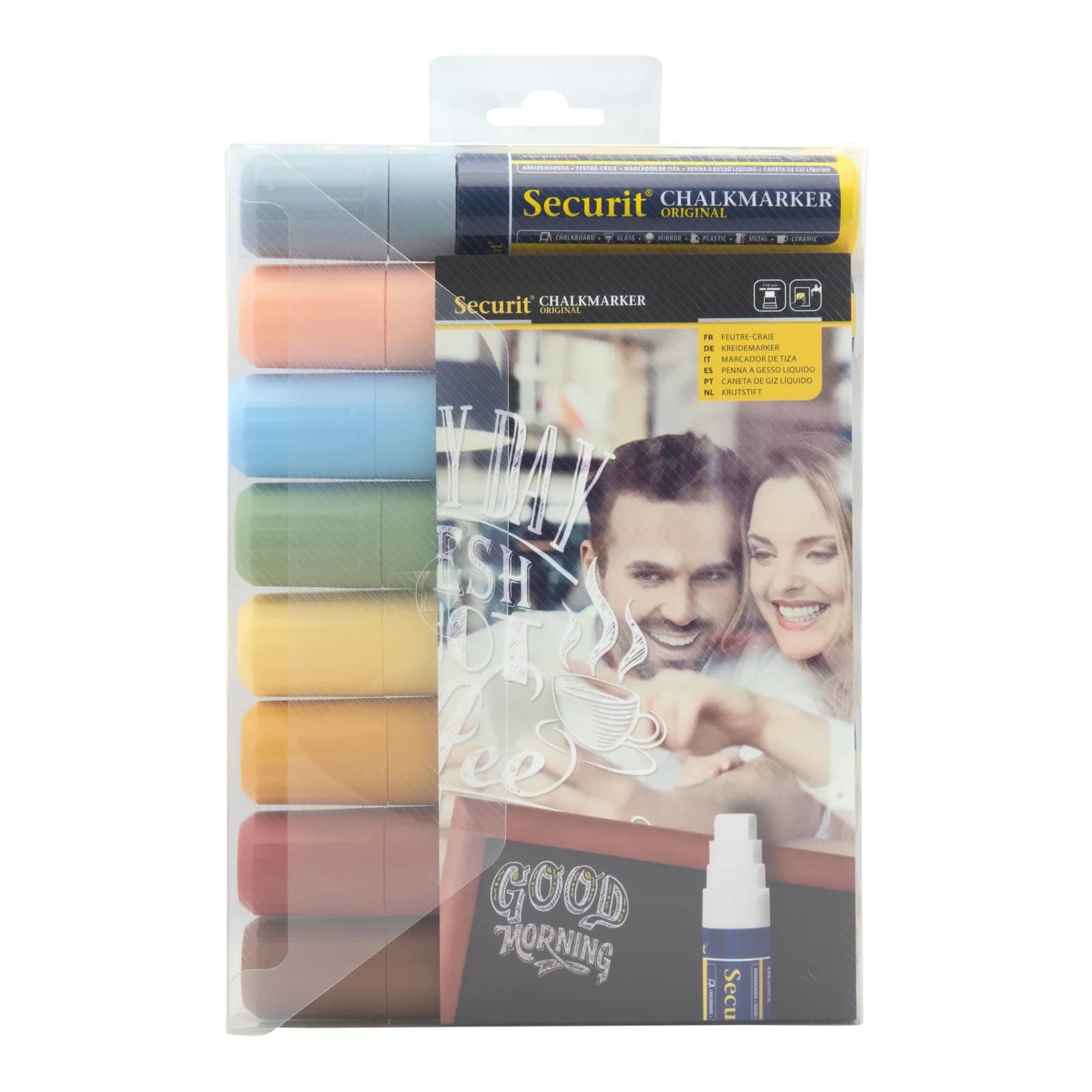 Securit® Lot de 8 Feutres-craie à encre liquide - Coloris de la Terre - Taille de mine 7-15mm rectangulaire