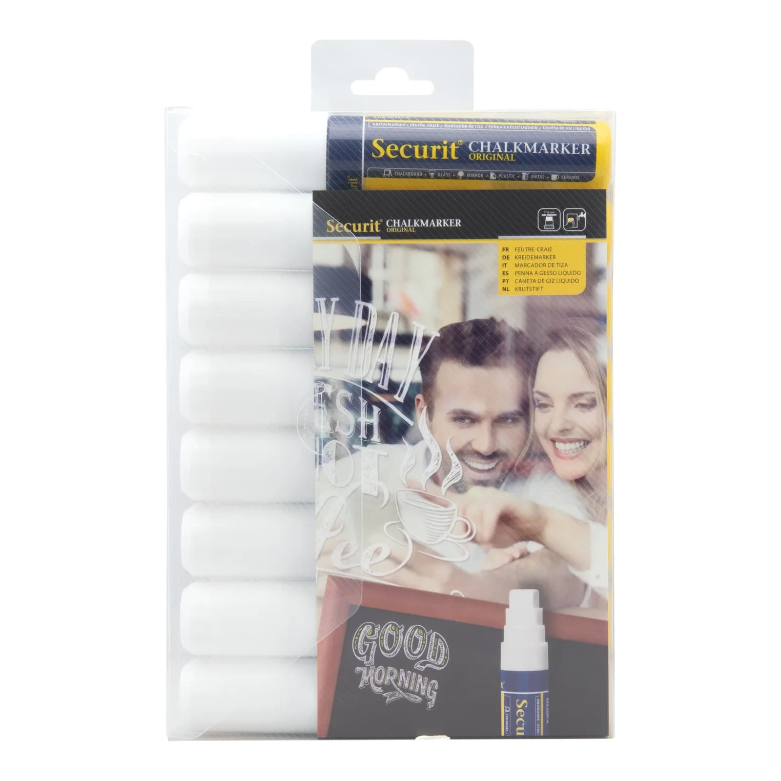 Securit® Lot de 8 Feutres-craie à encre liquide - Blanc - Taille de mine 7-15mm rectangulaire
