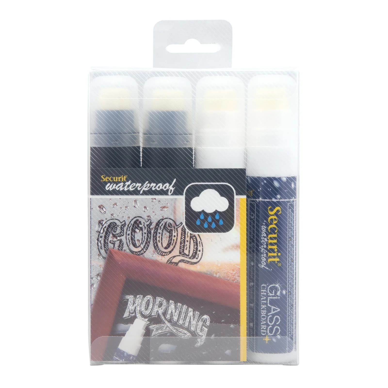 Securit® Lot de 4 Feutres-craie à encre liquide Waterproof - Blanc, Noir - Taille de mine 7-15mm rectangulaire