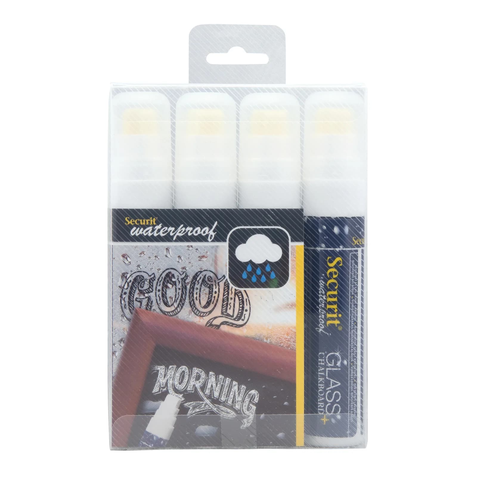 Securit® Lot de 4 Feutres-craie à encre liquide Waterproof - Blanc - Taille de mine 7-15mm rectangulaire