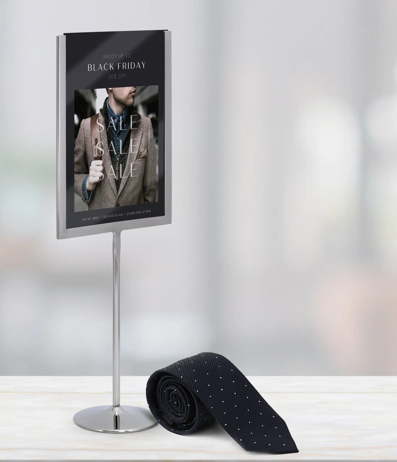 Porte-affiche de table A5 ardoise inox — Securit® — En situation