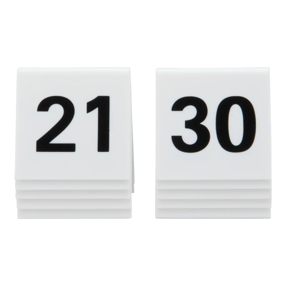Securit® Lot de 10 Numéros de table de 21-30 - Acrylique blanc avec chiffres noirs