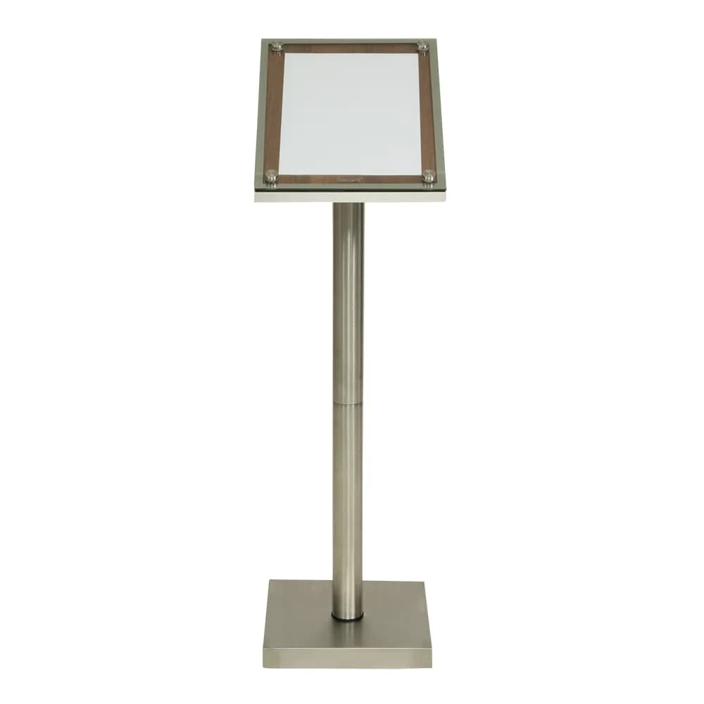 Securit® Présentoir porte-menu 1A4 "Glass Star" - Noyer - Pied (125 cm) + socle + roulettes