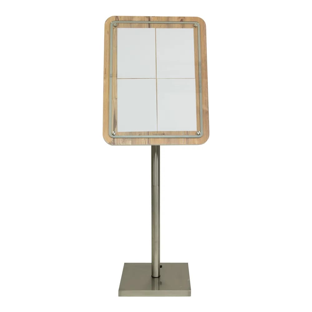 Securit® Présentoir porte-menu 4A4 "Glass Star" - Chêne - Pied (125 cm) + socle + roulettes