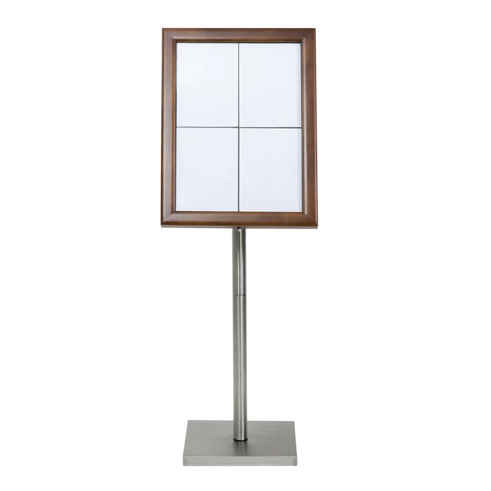 Securit® Présentoir porte-menu LED 4A4 "Classic" - Marron foncé - Pied (125 cm) + socle + roulettes