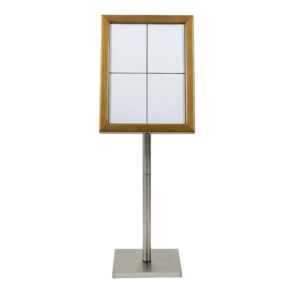 Securit® Présentoir porte-menu LED 4A4 "Classic" - Teck - Pied (125 cm) + socle + roulettes
