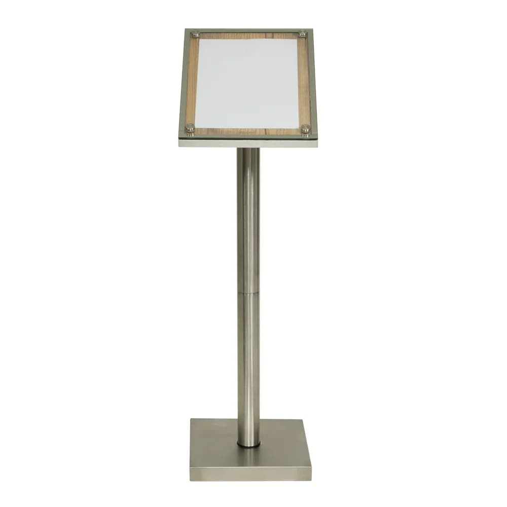 Securit® Présentoir porte-menu 1A4 "Glass Star" - Chêne - Pied (85 cm) + socle + roulettes