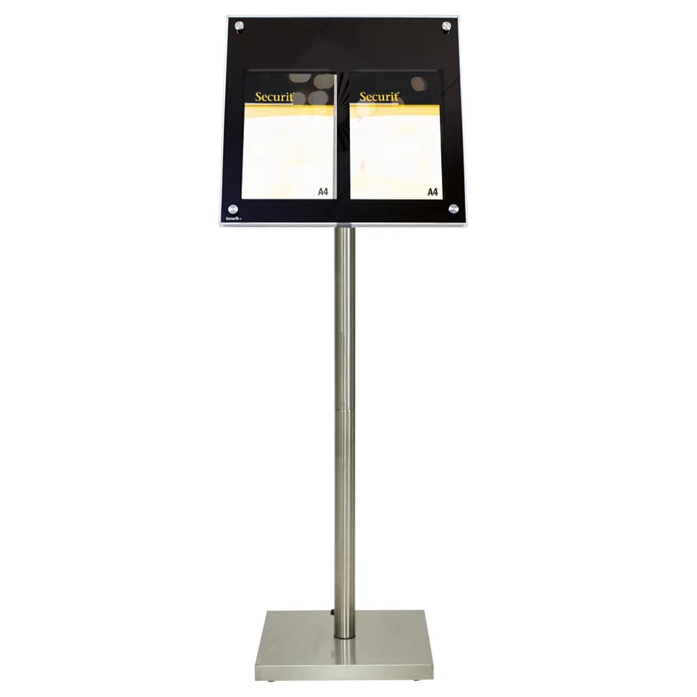 Securit® Présentoir porte-menu LED 2A4 "Acrylic" - Noir - Pied (85 cm) + socle + roulettes