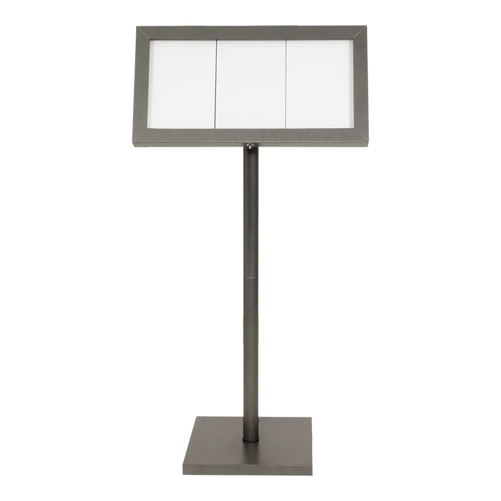 Securit® Présentoir porte-menu LED 3A4 "Coated Steel" - Gris - Pied (95 cm) + socle + roulettes