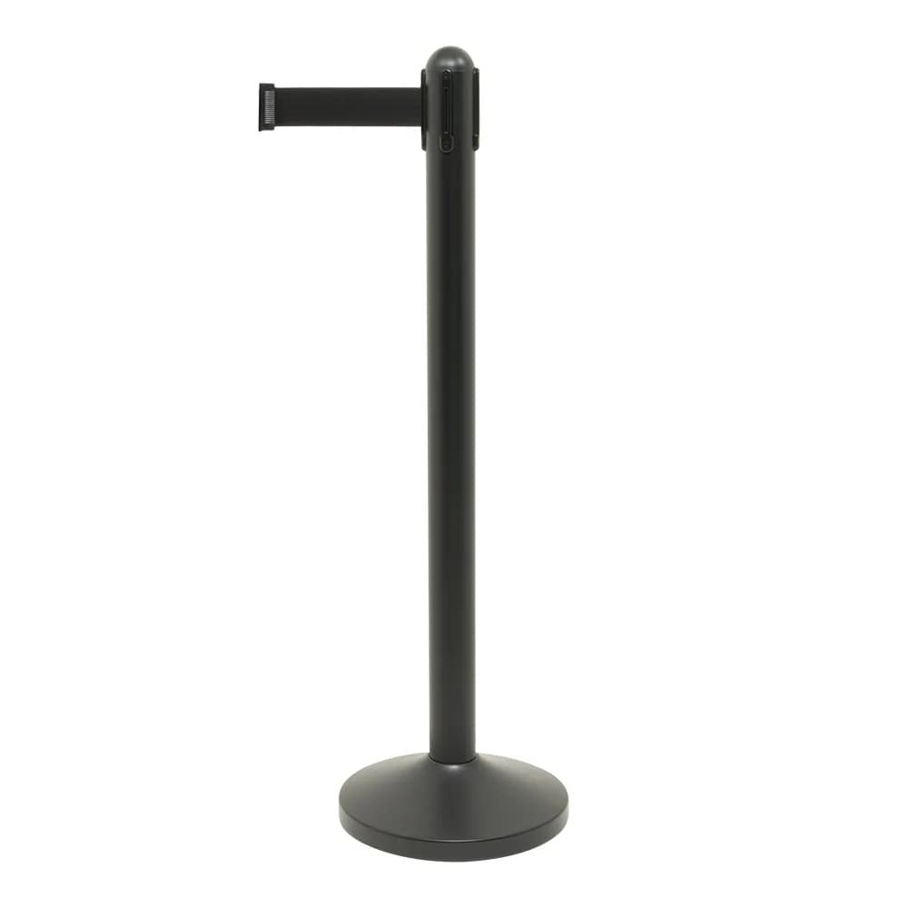 Securit® Poteau d'accueil Rétractable - Noir - Bande nylon 200cm Noire - Ensemble pied + socle