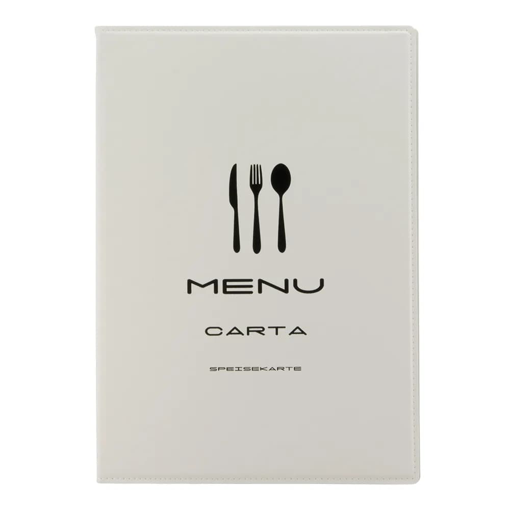 Securit® Protège-menu A4 "Trendy" - Blanc - Simili-cuir - 4 vues - Fin de série