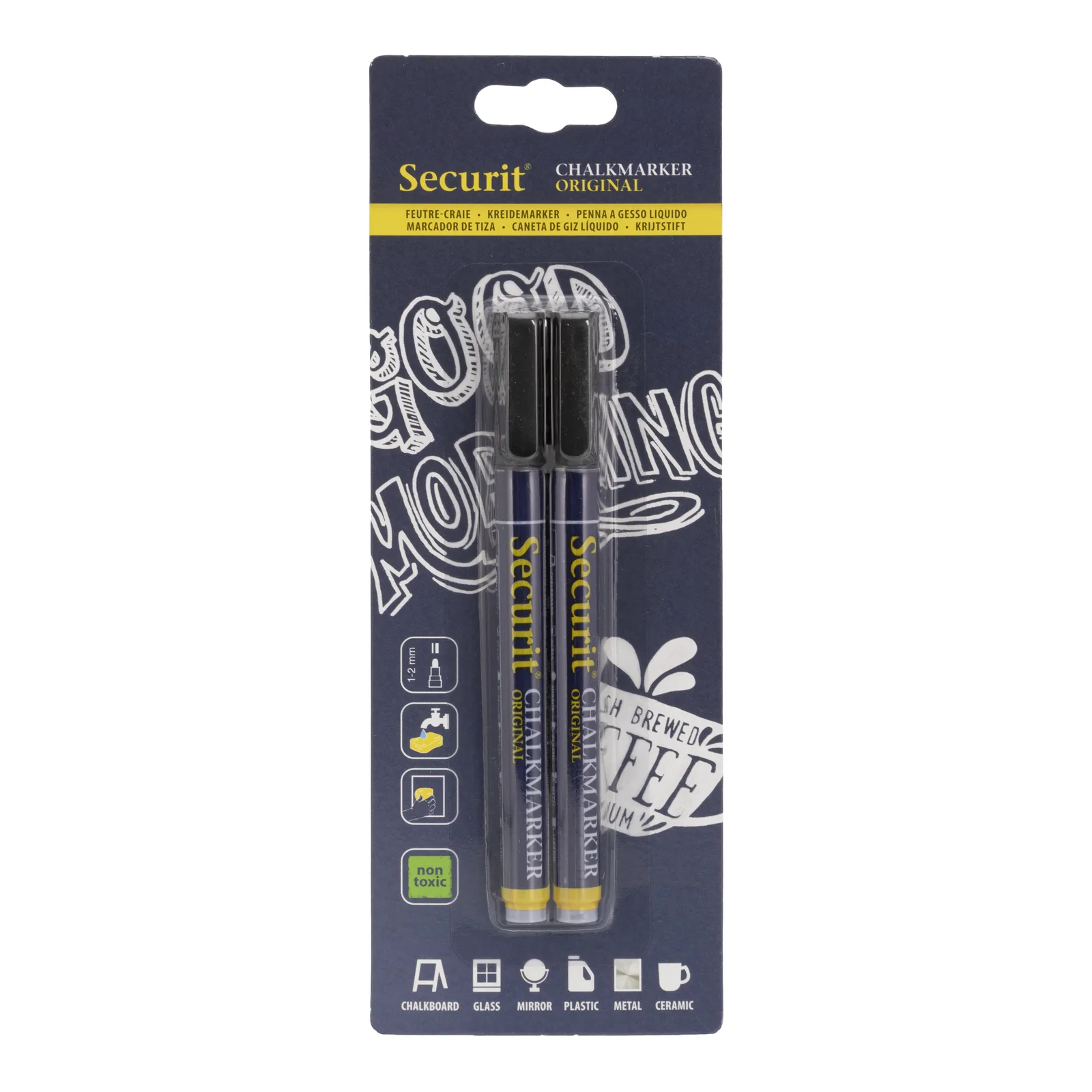 Securit® Lot de 2 Feutres-craie à encre liquide - Noir -Taille de mine 1-2mm obus