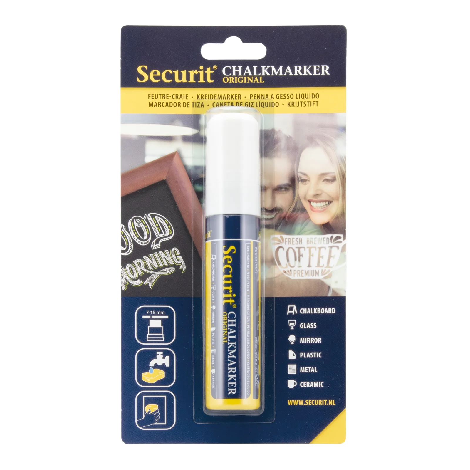 Securit® Feutre-craie à encre liquide - Blanc - Taille de mine 7-15mm rectangulaire
