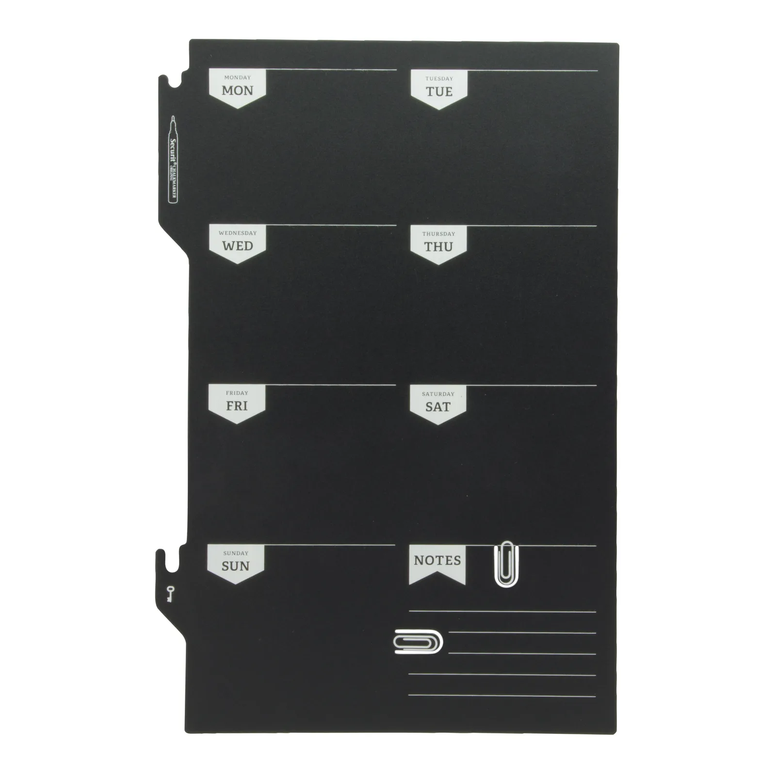Securit® Ardoise murale - Planificateur de semaine - Feutre-craie et kit velcro pour accrochage mural inclus - Fin de sé