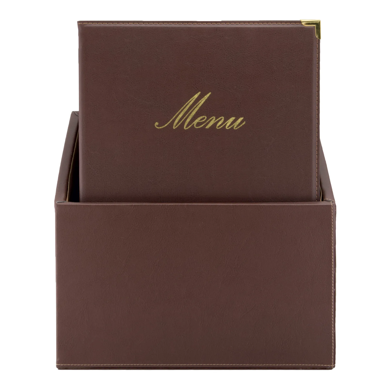 Securit® Boite contenant 20 Protège-menus A4 "Classic" - Marron - Simili-cuir - 4 vues