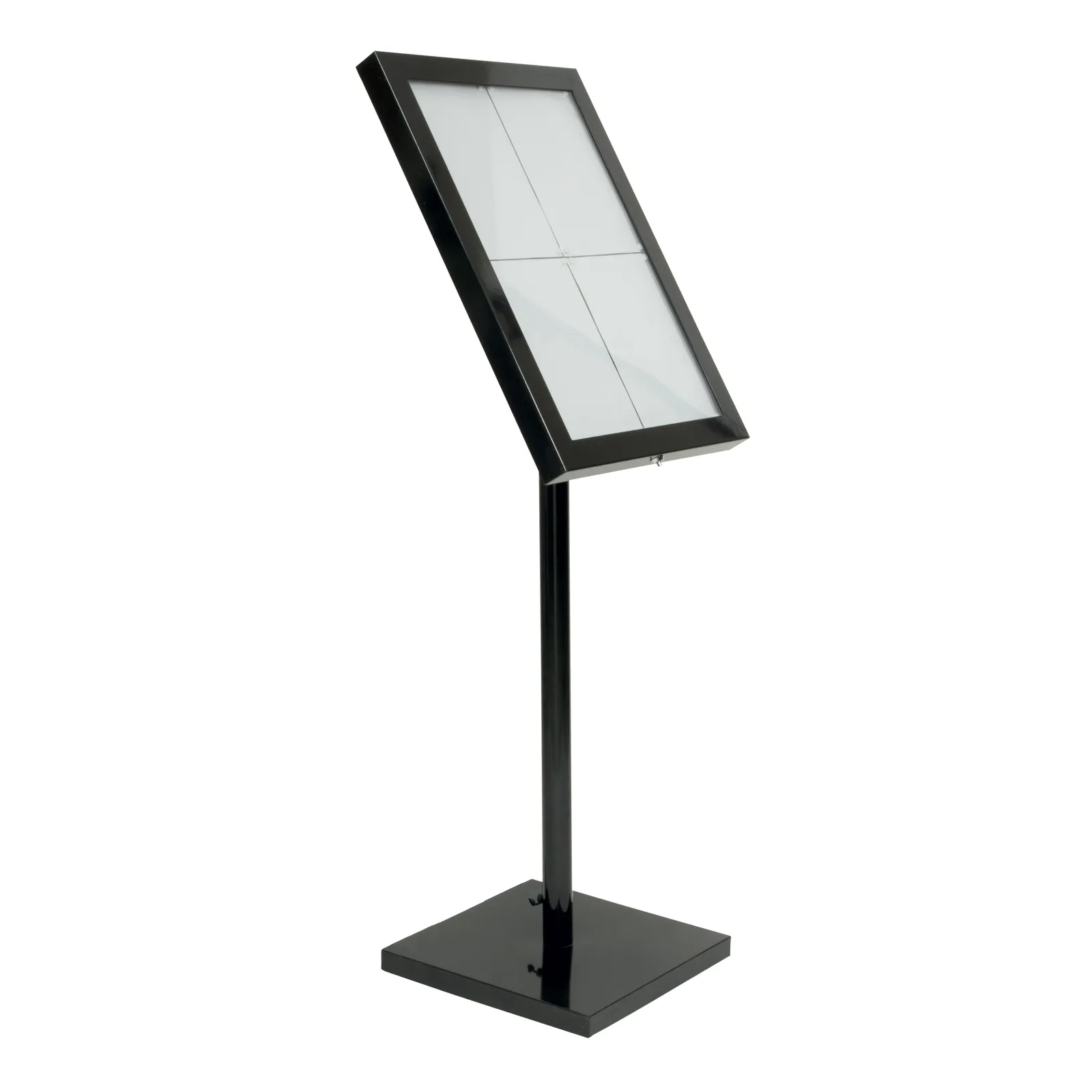 Securit® Présentoir porte-menu LED A4 "Black Star" - Acier vernis noir - Ensemble complet avec pied + socle - 4 vues