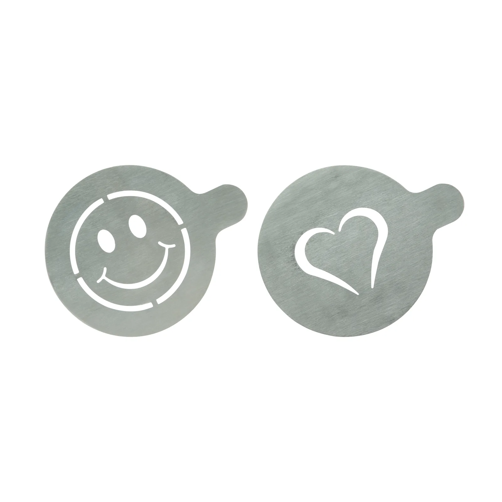 Securit® Lot de 2 Pochoirs à café - Emoji & Cœur - Acier inoxydable - Pour baristas et amateurs de latte art