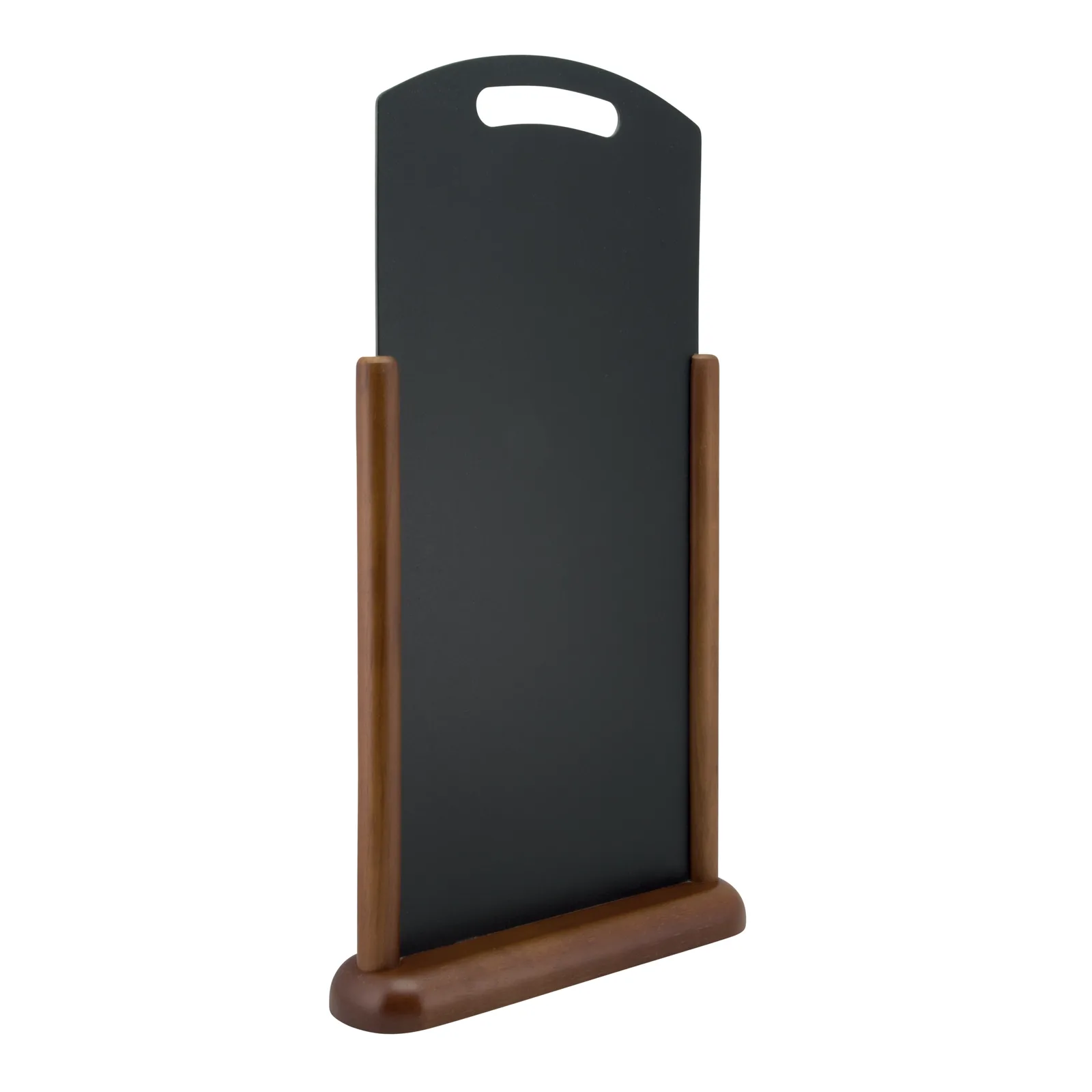 Securit® Ardoise de table "Handle" à poignée - Socle en bois finition marron foncé laqué - 26x46,5cm