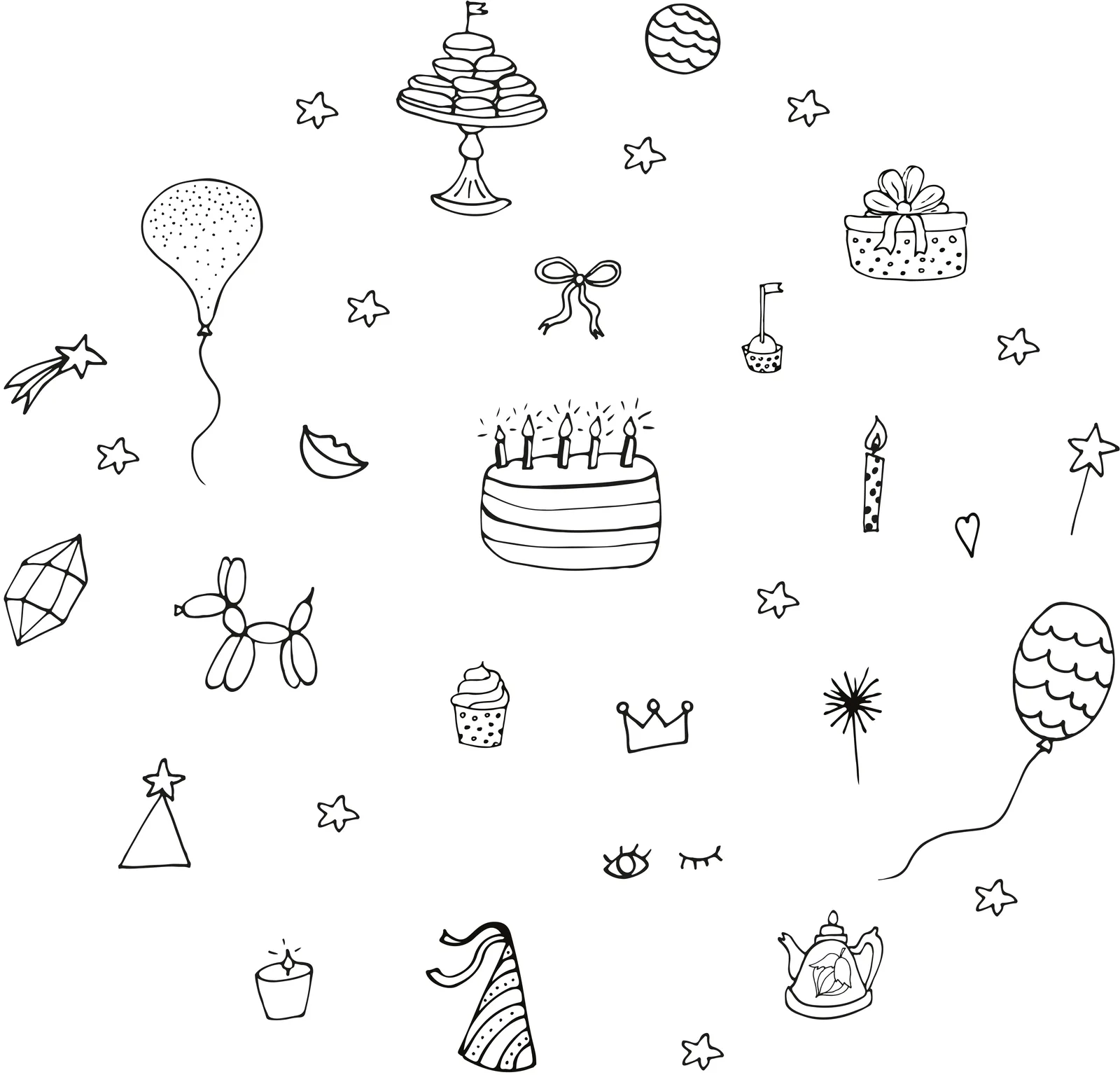 Securit® Lot de 3 Pochoirs pour Fenêtre A2 - Thème Anniversaire Fille - Feutre-craie inclus