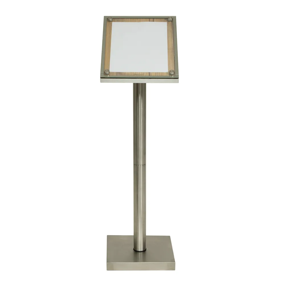 Securit® Présentoir porte-menu 1A4 "Glass Star" - Chêne - Pied (125 cm) + socle + roulettes