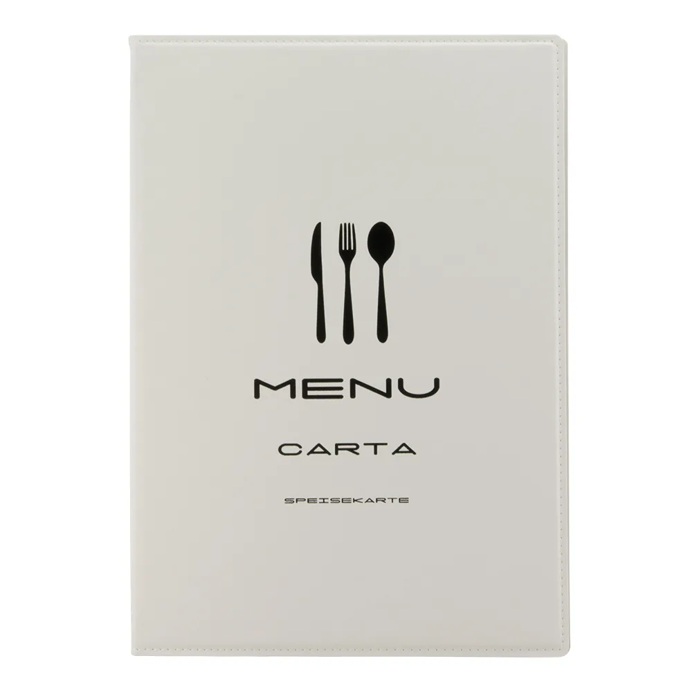 Securit® Protège-menu A4 "Trendy" - Blanc - Simili-cuir - 4 vues - Fin de série